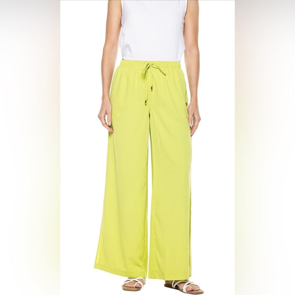 Coolibar Women's Petra Wide Leg Pants “Matcha” Green Size L NWT NEW UPF 50+